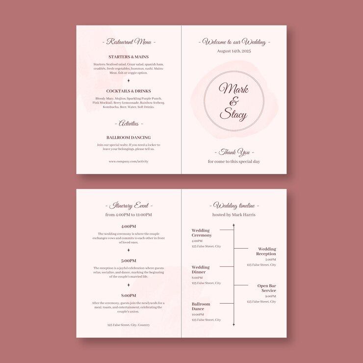 Free Vector elegant watercolor itinerary bifold brochure template