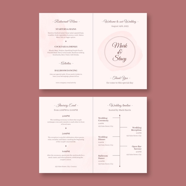 Elegant watercolor itinerary bifold brochure template