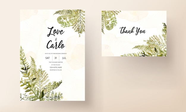 elegant watercolor leaves invitation card template