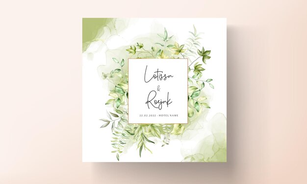 Elegant watercolor leaves wedding card template