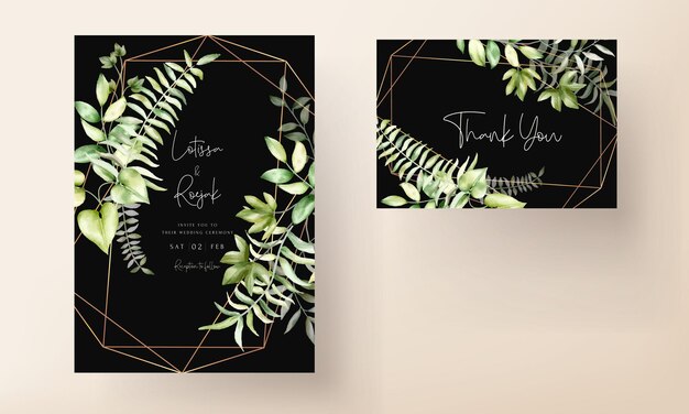 Elegant watercolor leaves wedding card template