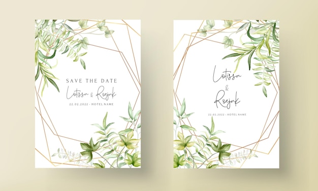 Elegante modello di carta di nozze foglie acquerello