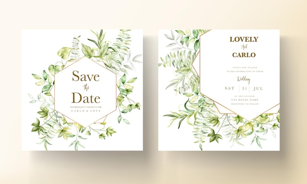 Free vector elegant watercolor leaves wedding card template