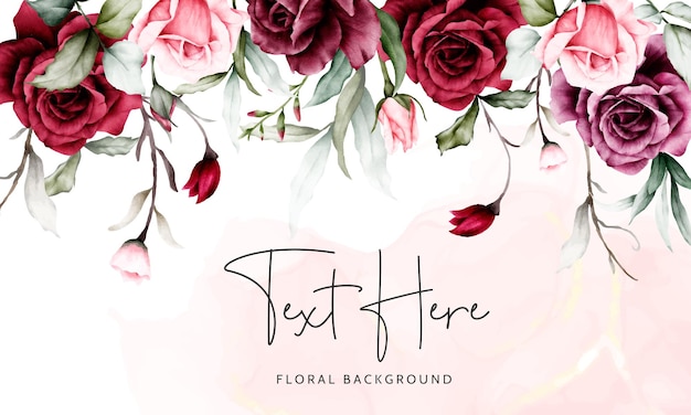 Free vector elegant watercolor maroon roses flower floral background
