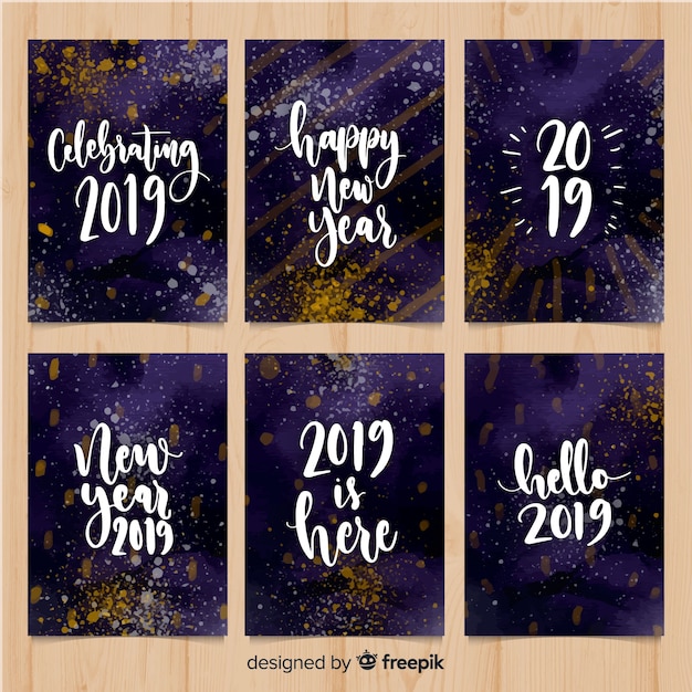 Elegant watercolor new year 2019 card collection