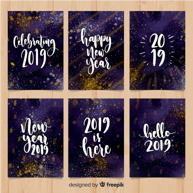 Elegant watercolor new year 2019 card collection