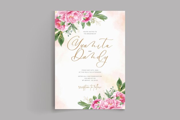 elegant watercolor peonies wedding card set