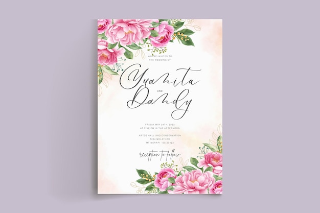 elegant watercolor peonies wedding card set