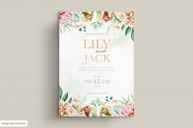 Free vector elegant watercolor peonies wedding invitation card set