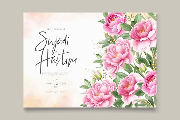 elegant watercolor peonies wedding invitation card set