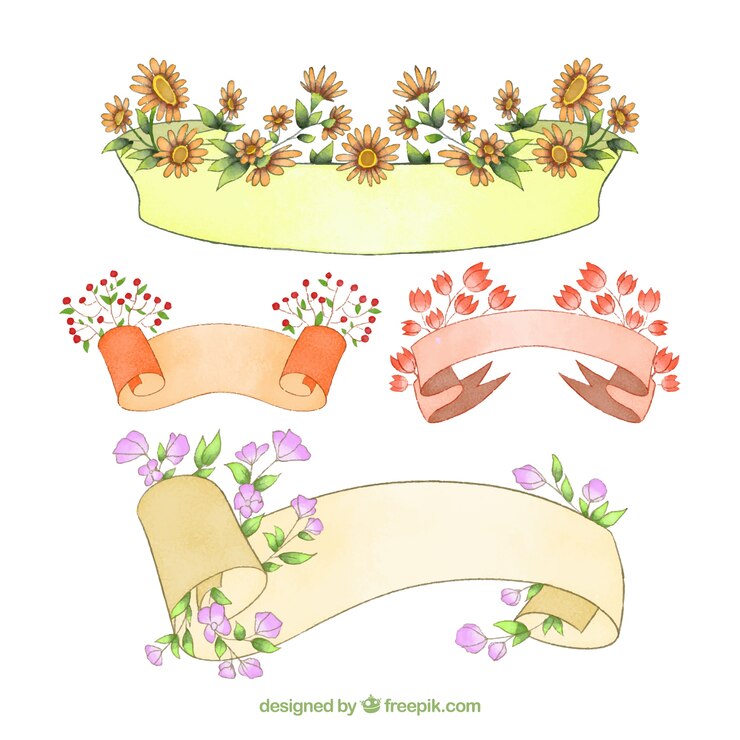 Free Vector elegant watercolor spring ribbon set