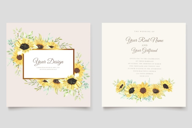 Elegant watercolor sun flower invitation card template
