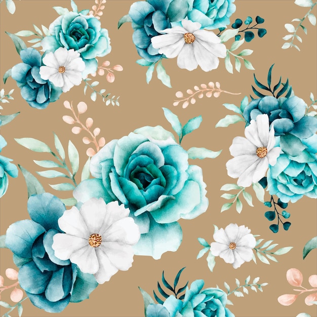 Free vector elegant watercolor tosca floral seamless pattern