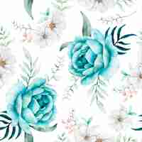 Free vector elegant watercolor tosca floral seamless pattern