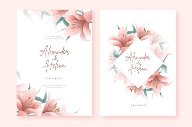 Elegant watercolor wedding invitations set template