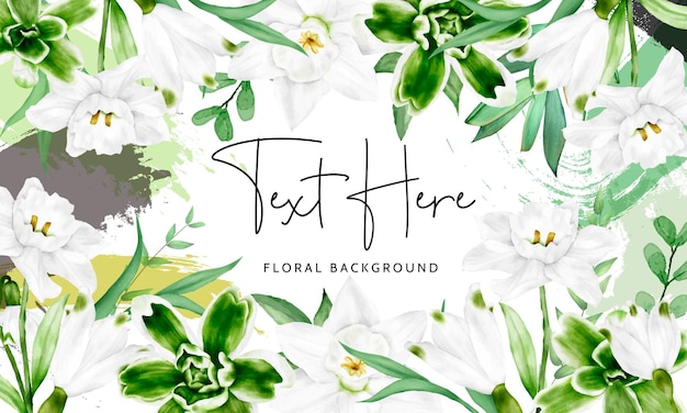 elegant watercolor white flower and green leaves floral background