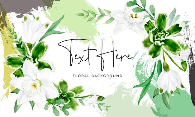 エレガントな水彩画の白い花と緑の葉の花の背景