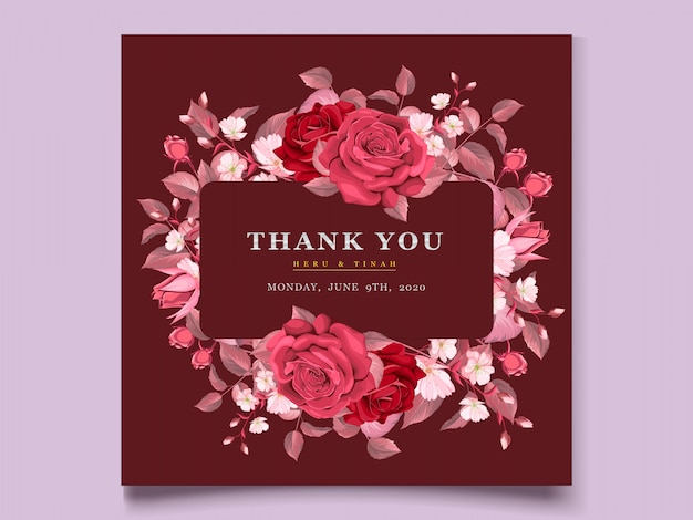 Free vector elegant wedding card template with maroon floral and leaves