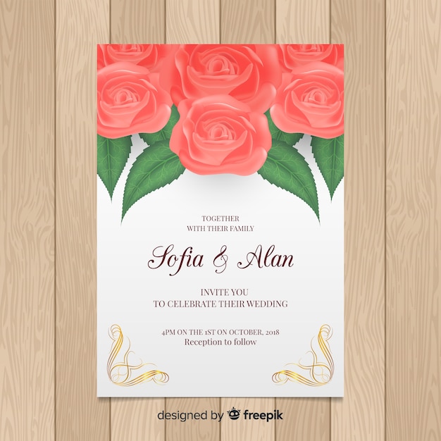 Modello di carta di matrimonio elegante con fiori realistici