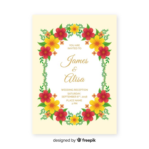 Элегантный шаблон свадебной карты с реалистичными цветами
