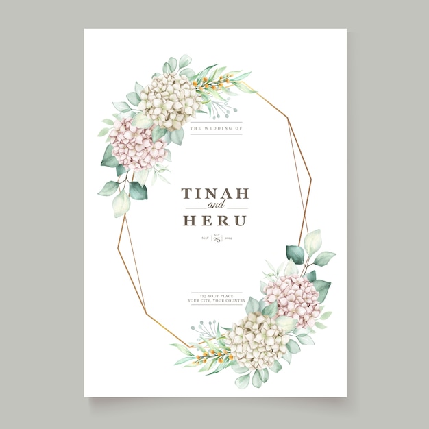 Бесплатное векторное изображение Элегантная свадебная открытка с красивым цветочным шаблоном и листьями
