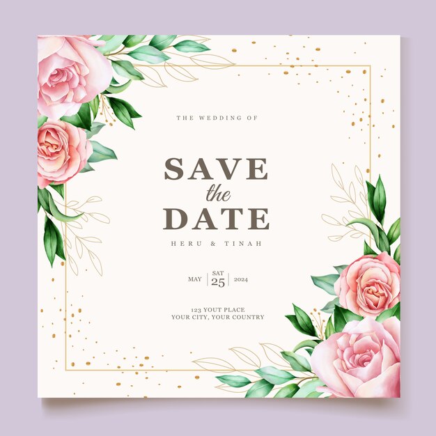 elegant wedding card with beautiful floral and leaves template