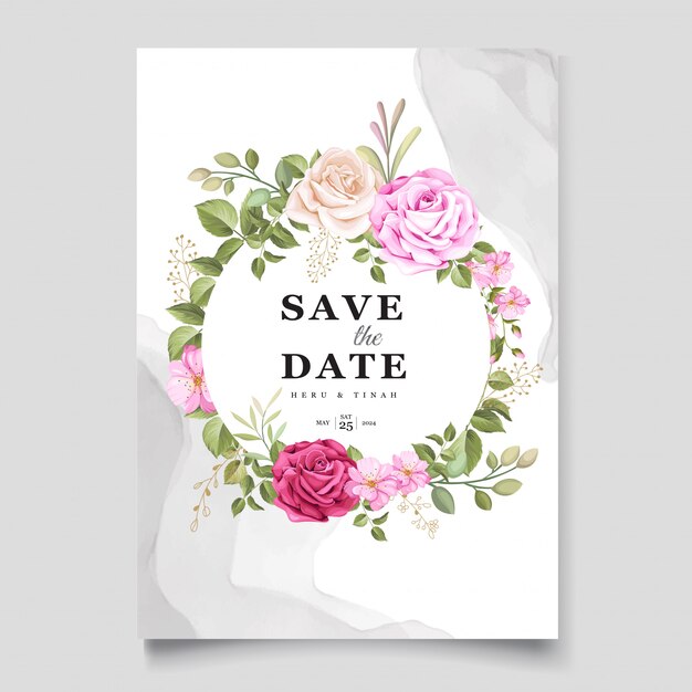 elegant wedding card with beautiful floral and leaves template