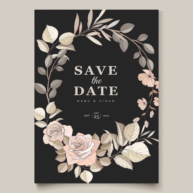 элегантная свадебная открытка с красивым цветочным узором и листьями