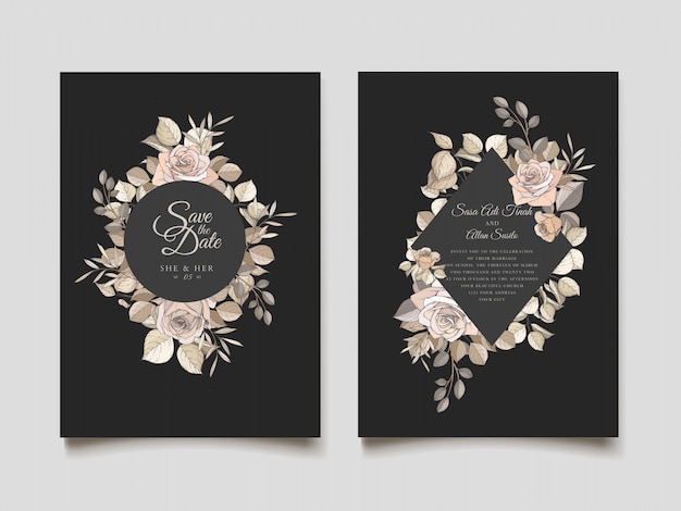 элегантная свадебная открытка с красивым цветочным узором и листьями