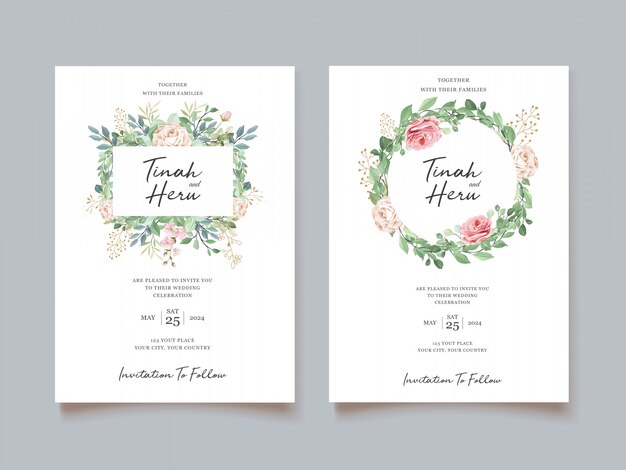 elegant wedding card with beautiful floral and leaves template