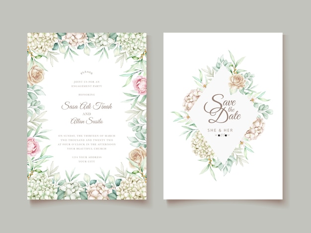 Elegant wedding card with beautiful floral and leaves template