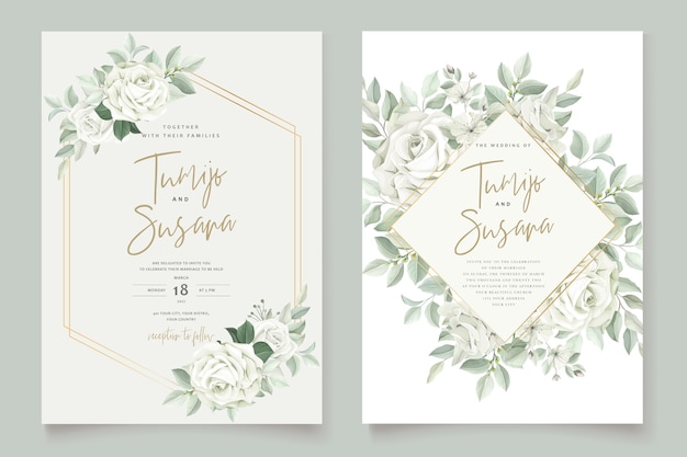 элегантная свадебная открытка с красивым цветочным шаблоном и листьями