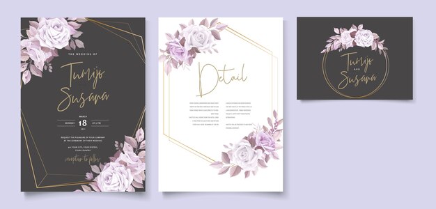 elegant wedding card with beautiful floral and leaves template