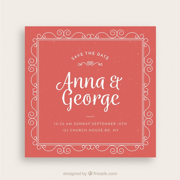 Elegant wedding card with retro frame