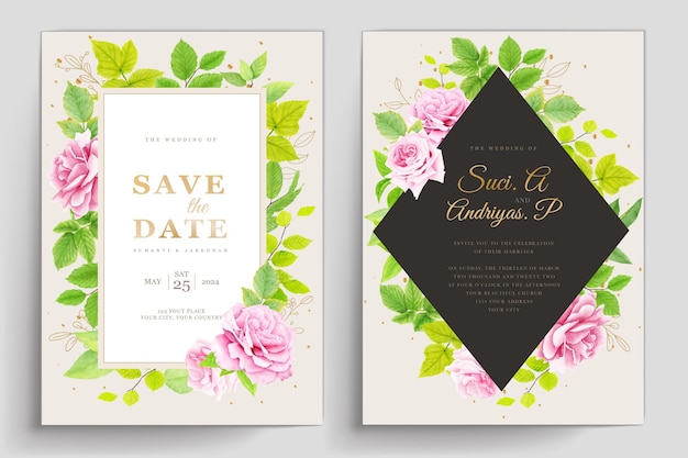 elegant wedding card with watercolor floral roses design