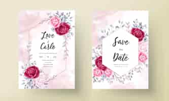 Free vector elegant wedding invitation card set watercolor flower and leaves