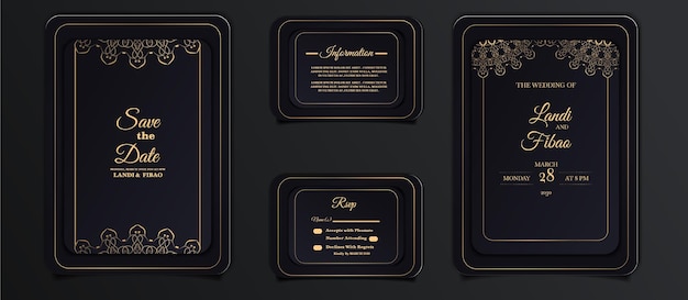 Free vector elegant wedding invitation card template set