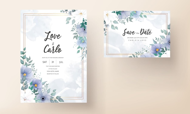 美しい花の装飾が施されたエレガントな結婚式の招待カード
