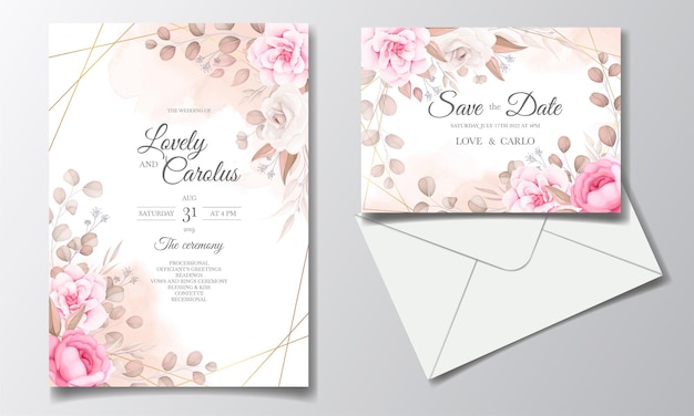 Elegant wedding invitation card with beautiful flowers