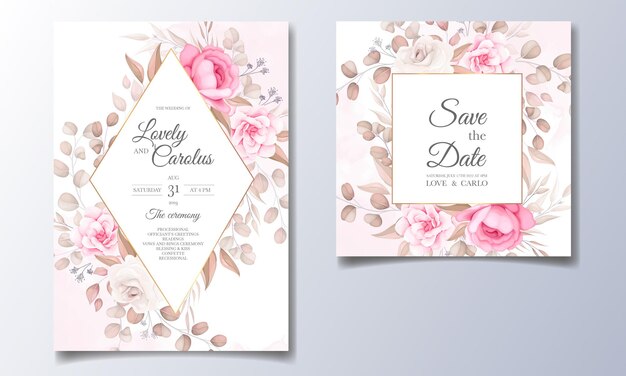 Elegant wedding invitation card with beautiful flowers