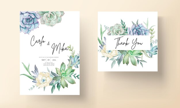 美しいジューシーな花の水彩画とエレガントな結婚式の招待カード