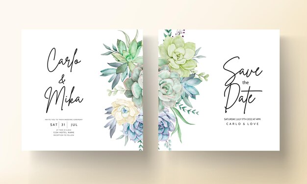 美しいジューシーな花の水彩画とエレガントな結婚式の招待カード
