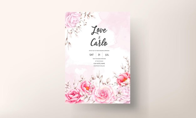 아름 다운 수채화 꽃과 우아한 결혼식 초대 카드