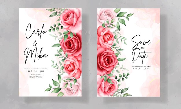 Elegant wedding invitation card with beautiful watercolor flower