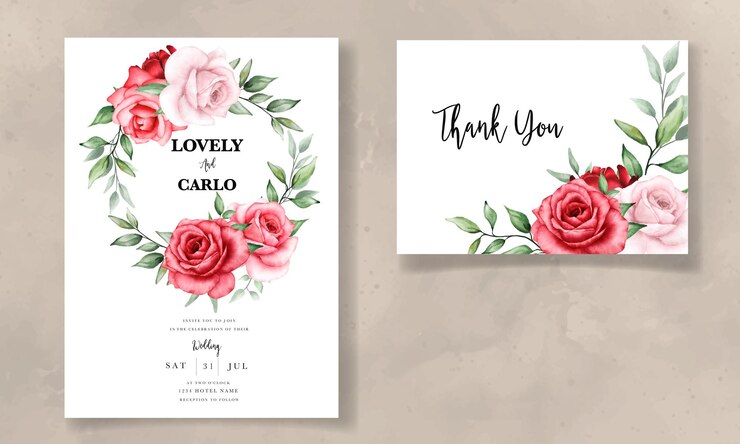 Free Vector elegant wedding invitation card with beautiful watercolor flower