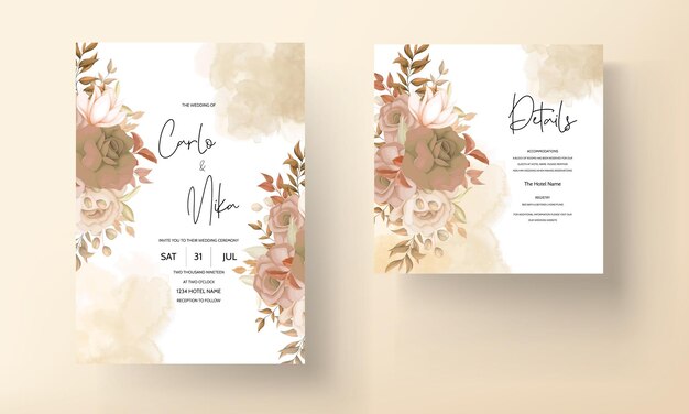 elegant wedding invitation card with brown floral