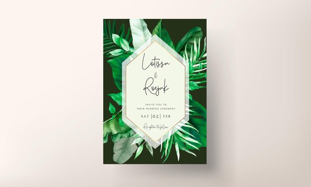 Элегантный свадебный пригласительный билет с зеленой тропической акварелью