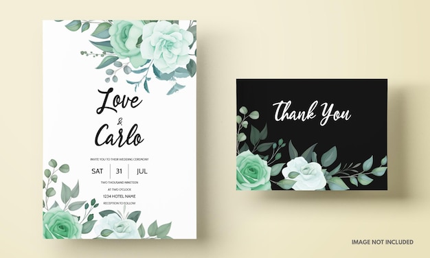 Elegant wedding invitation card with greenery floral