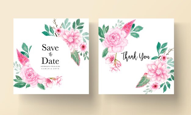 elegant wedding invitation card with soft pink watercolor floral ornament