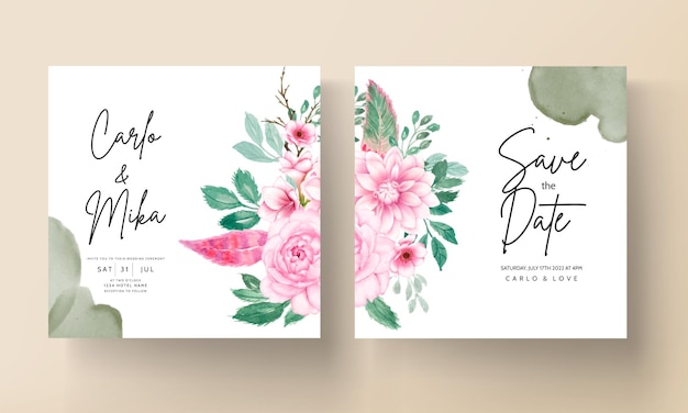 Elegant wedding invitation card with soft pink watercolor floral ornament